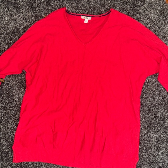 Red V-neck Sweater with Brown Buttons on Sleeves by Isela Size Large - Picture 1 of 6